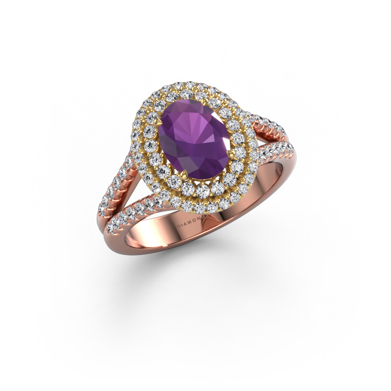 Bild von Verlobungsring Elvie OVL 585 Roségold Amethyst 8x6 mm