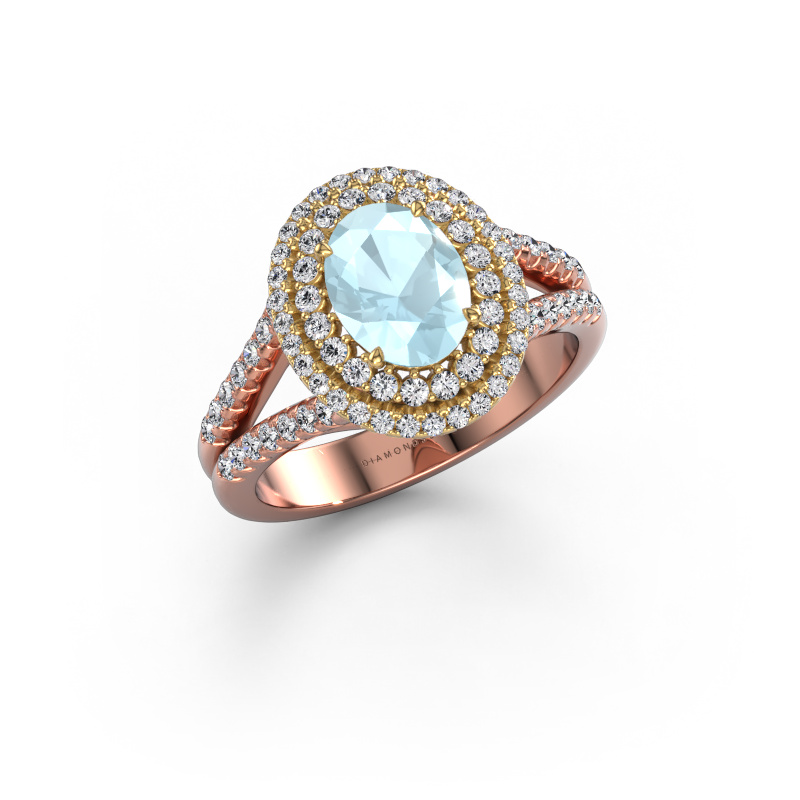 Bild von Verlobungsring Elvie OVL 585 Roségold Aquamarin 8x6 mm
