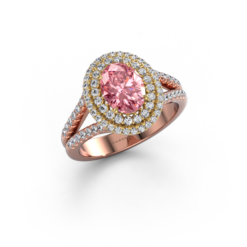 Image of Engagement ring Elvie OVL 585 rose gold Pink lab grown diamond 8x6 mm