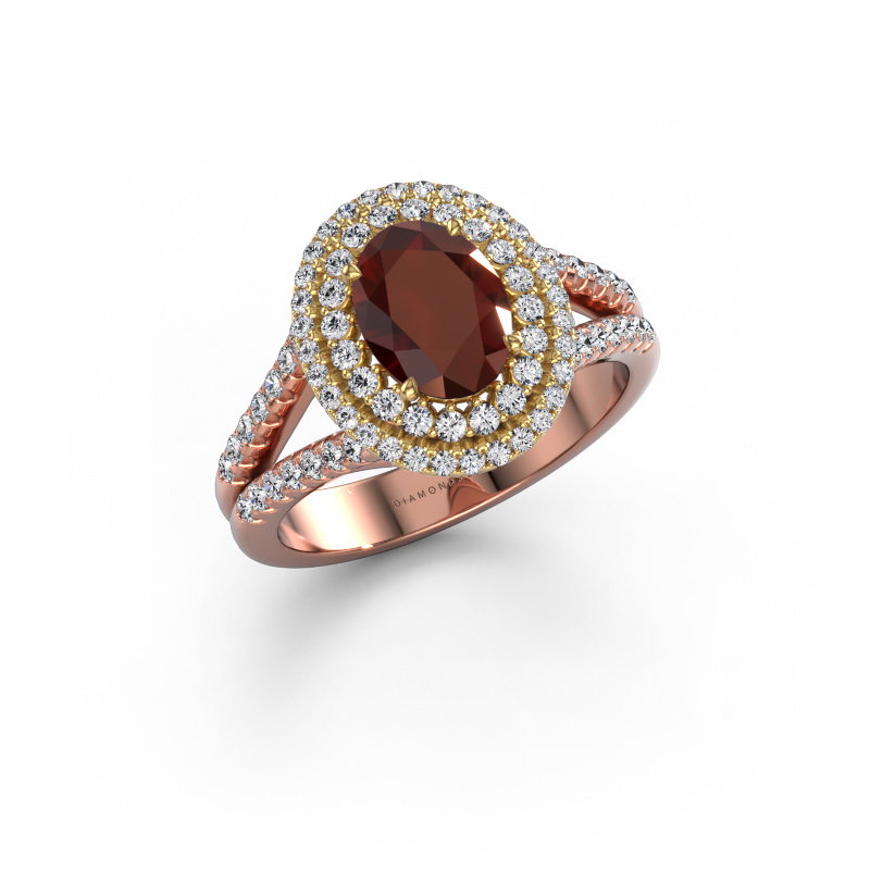 Afbeelding van Verlovingsring Elvie OVL 585 rosé goud Granaat 8x6 mm