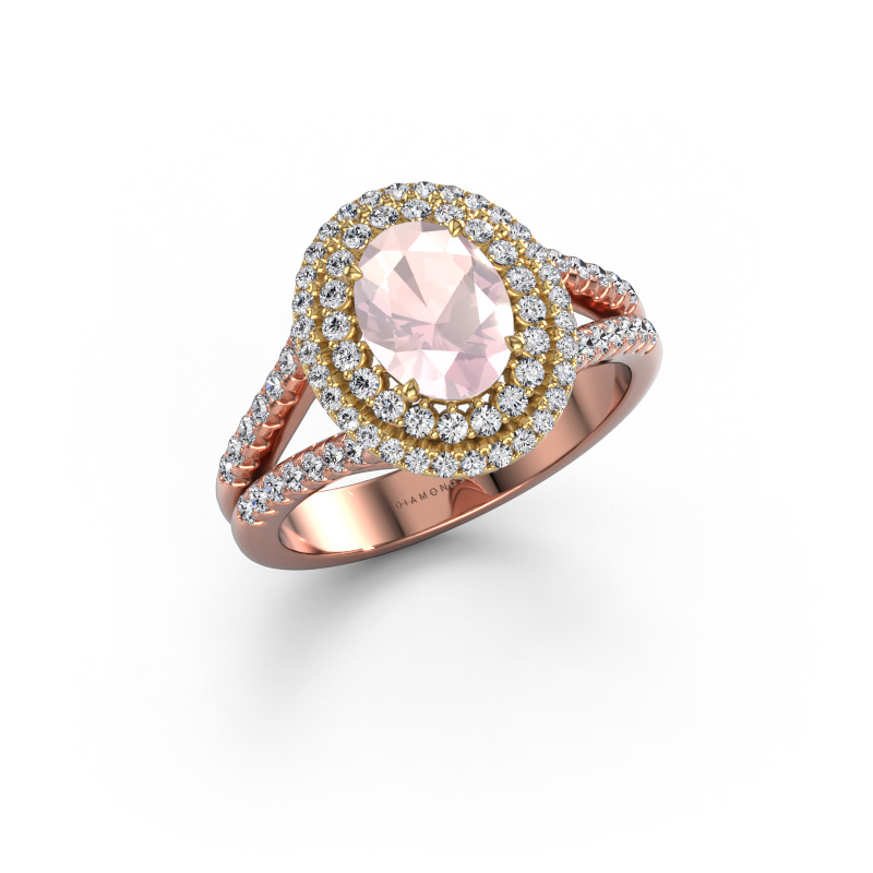 Afbeelding van Verlovingsring Elvie OVL 585 rosé goud Morganiet champagne 8x6 mm