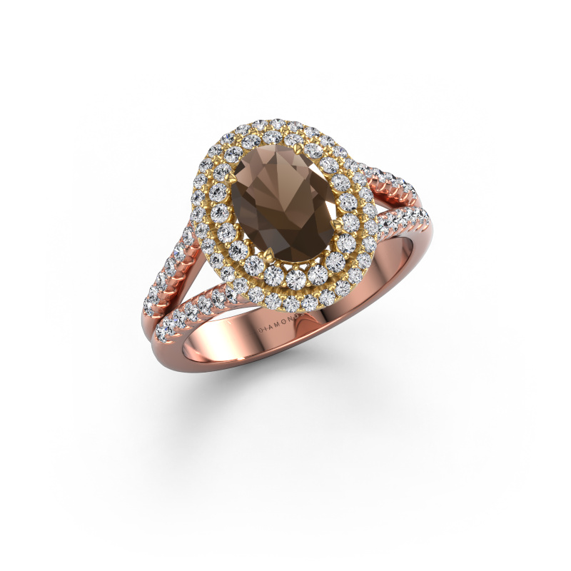 Bild von Verlobungsring Elvie OVL 585 Roségold Rauchquarz 8x6 mm