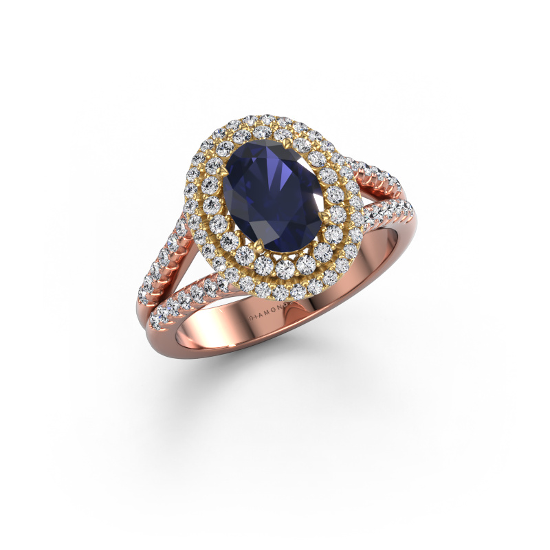 Image of Engagement ring Elvie OVL 585 rose gold Sapphire 8x6 mm