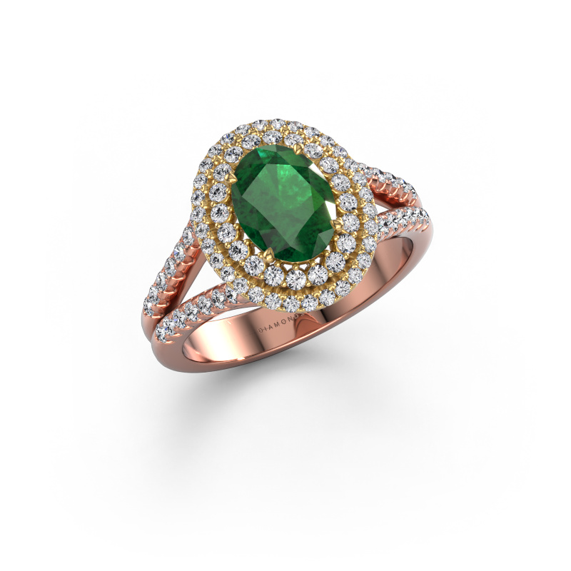 Bild von Verlobungsring Elvie OVL 585 Roségold Smaragd 8x6 mm