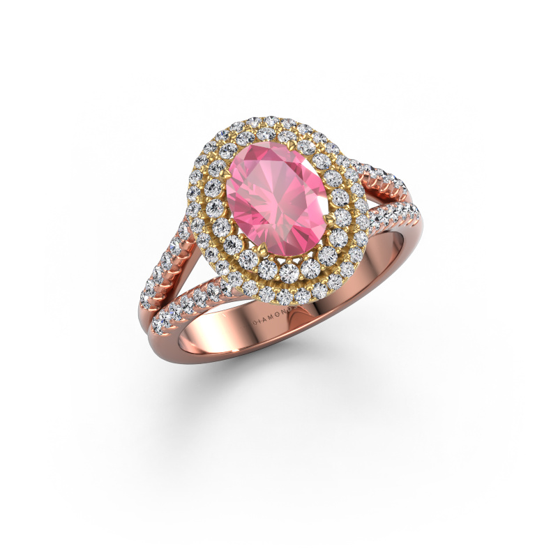 Image of Engagement ring Elvie OVL 585 rose gold Pink sapphire 8x6 mm