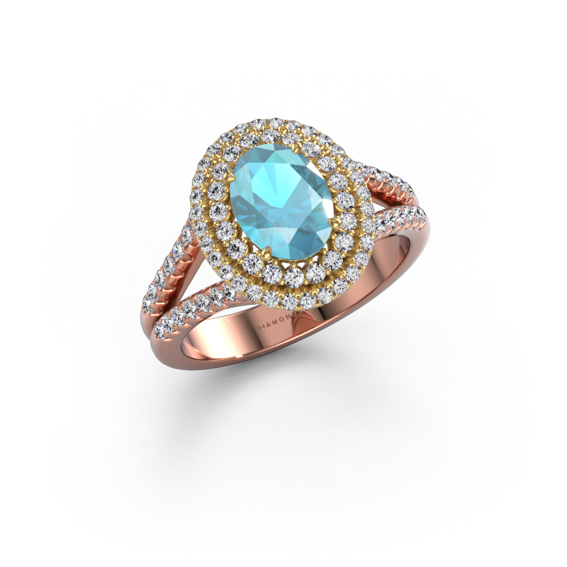 Image de Bague de fiançailles Elvie OVL 585 or rose Topaze bleue 8x6 mm