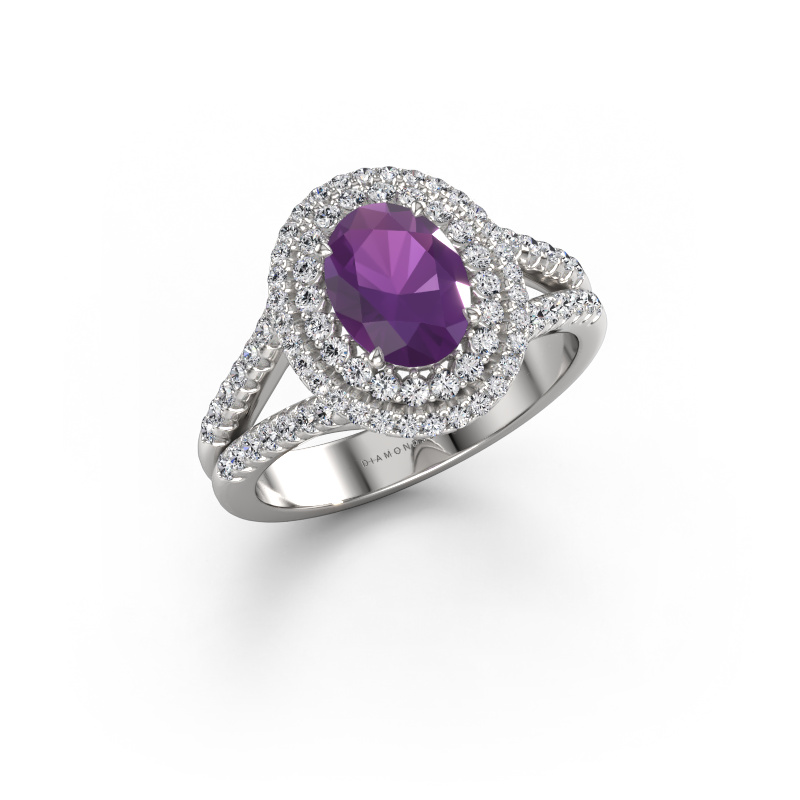 Afbeelding van Verlovingsring Elvie OVL 950 platina Amethist 8x6 mm