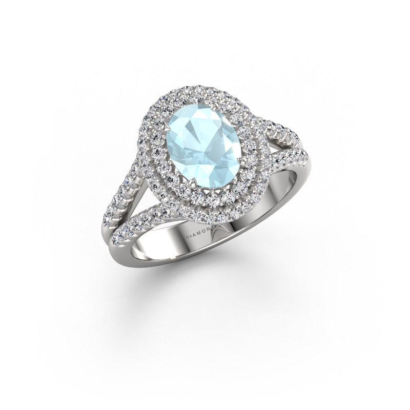 Bild von Verlobungsring Elvie OVL 950 Platin Aquamarin 8x6 mm