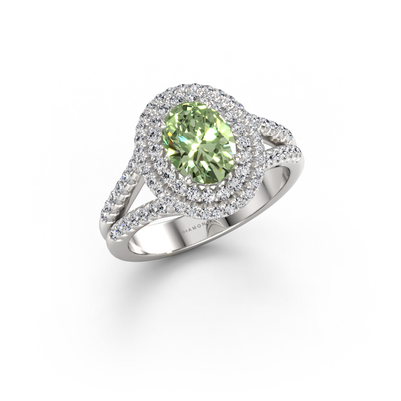 Immagine di Anello di fidanzamento Elvie OVL 950 platino Diamante lab grown verde 8x6 mm