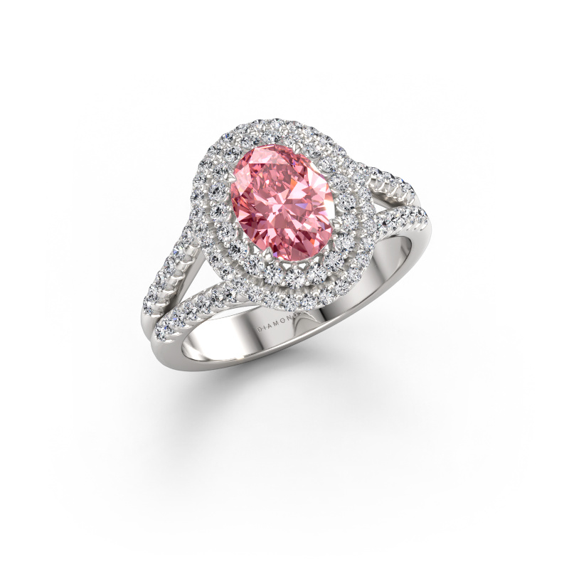 Immagine di Anello di fidanzamento Elvie OVL 585 oro bianco Diamante lab grown rosa 8x6 mm