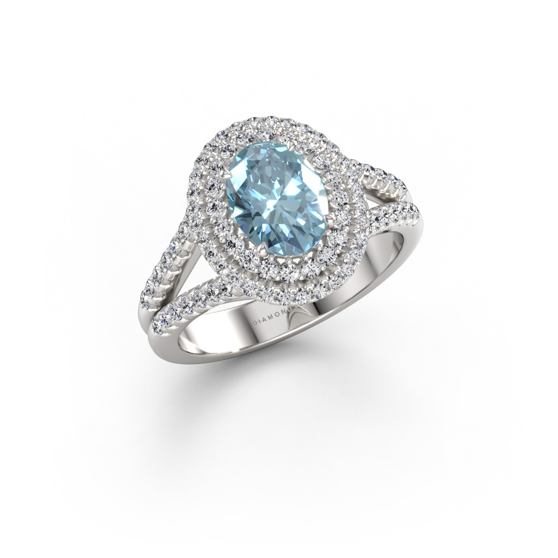 Immagine di Anello di fidanzamento Elvie OVL 950 platino Diamante lab grown blu 8x6 mm