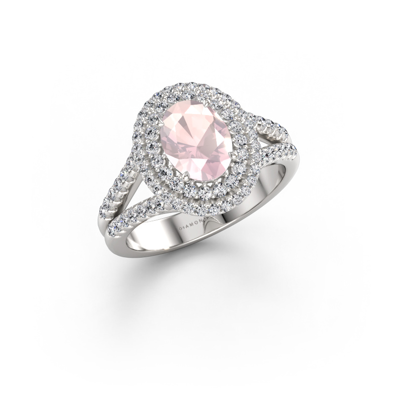 Immagine di Anello di fidanzamento Elvie OVL 950 platino Morganite champagne 8x6 mm
