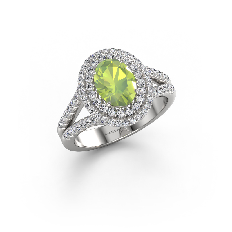 Image de Bague de fiançailles Elvie OVL 950 platine Péridot 8x6 mm