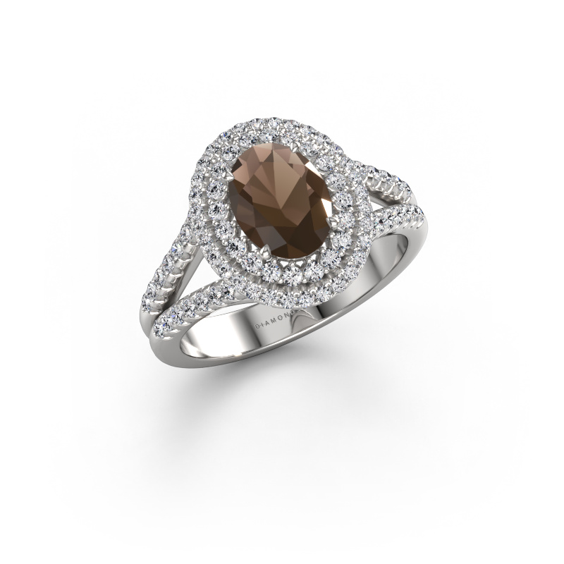 Bild von Verlobungsring Elvie OVL 950 Platin Rauchquarz 8x6 mm