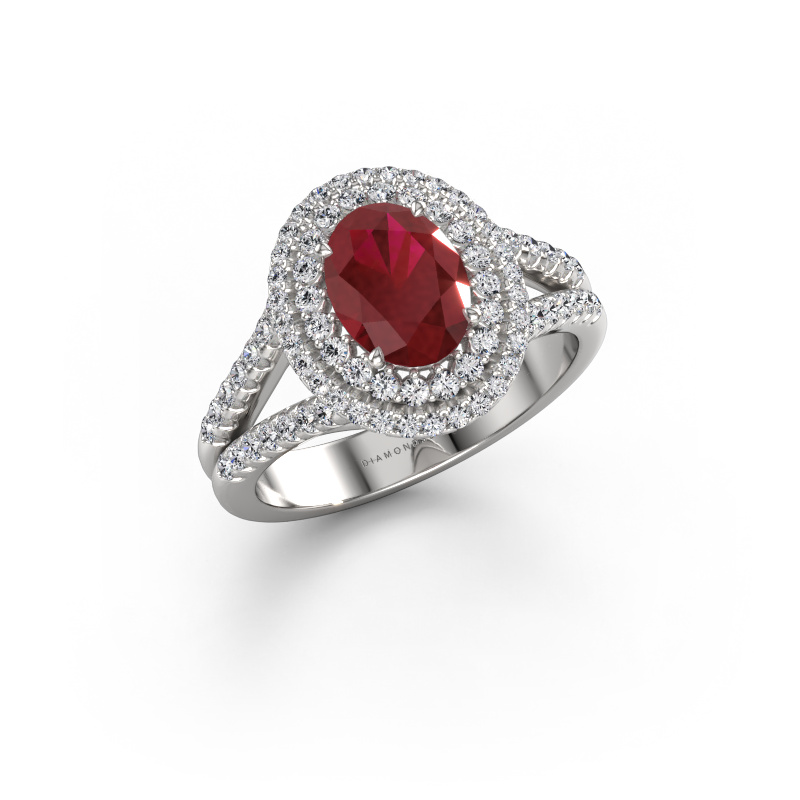Image of Engagement ring Elvie OVL 950 platinum Ruby 8x6 mm