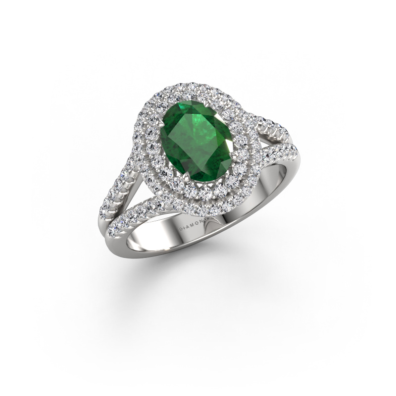 Bild von Verlobungsring Elvie OVL 950 Platin Smaragd 8x6 mm