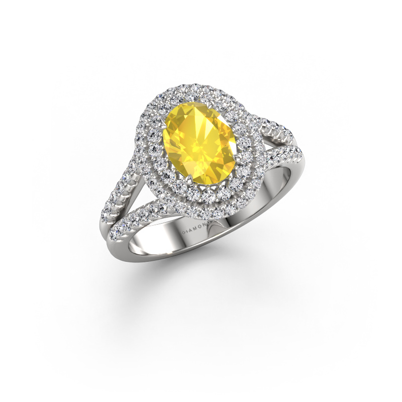 Image de Bague de fiançailles Elvie OVL 950 platine Saphir jaune 8x6 mm