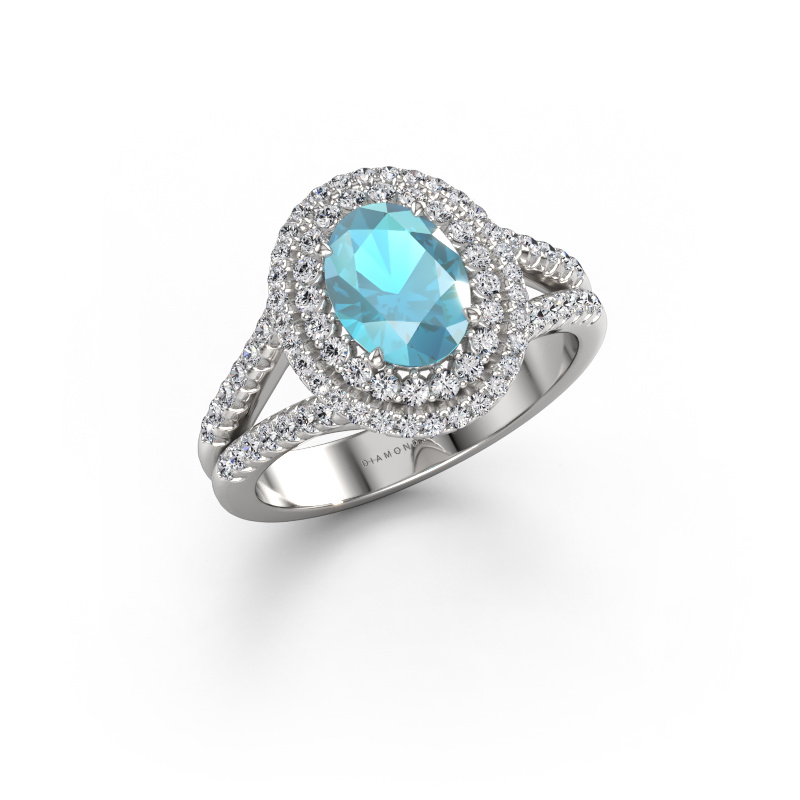 Image de Bague de fiançailles Elvie OVL 950 platine Topaze bleue 8x6 mm