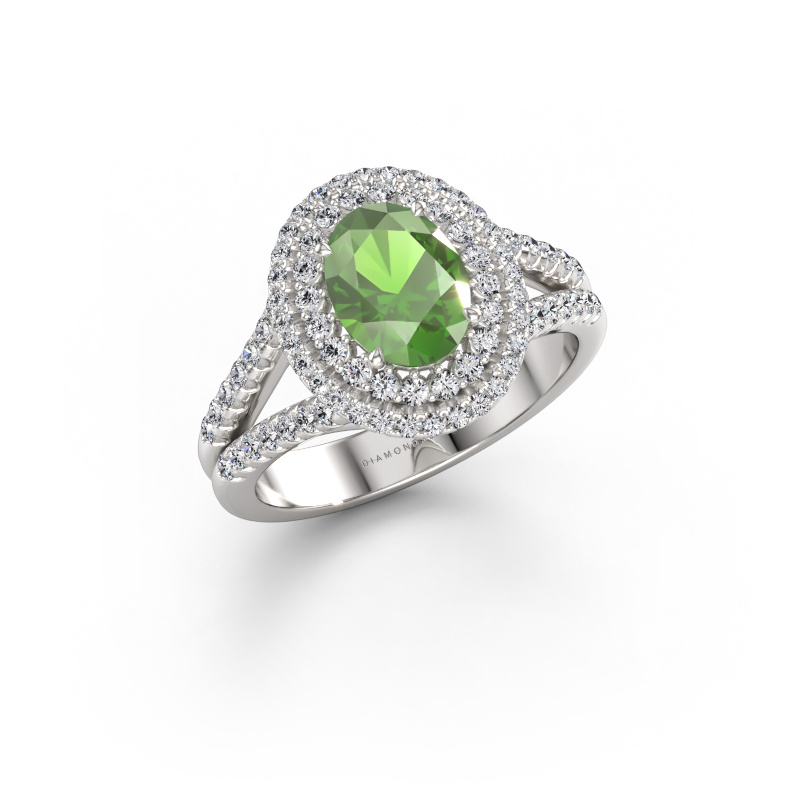 Immagine di Anello di fidanzamento Elvie OVL 585 oro bianco Tormalina verde 8x6 mm