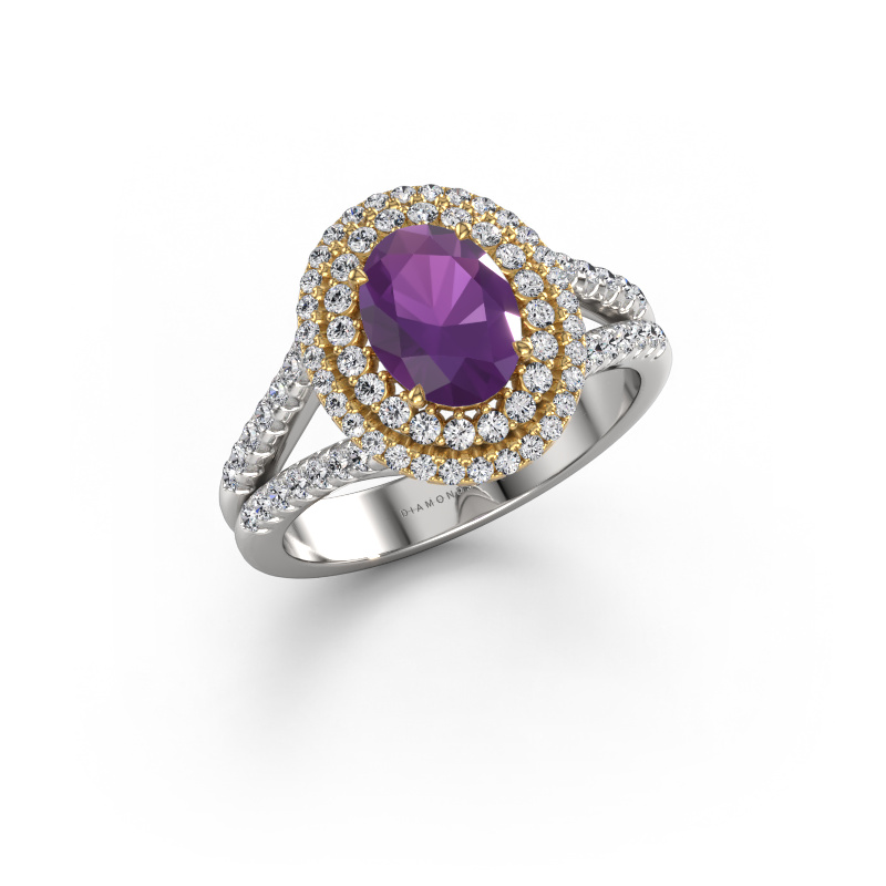 Image of Engagement ring Elvie OVL 585 white gold Amethyst 8x6 mm