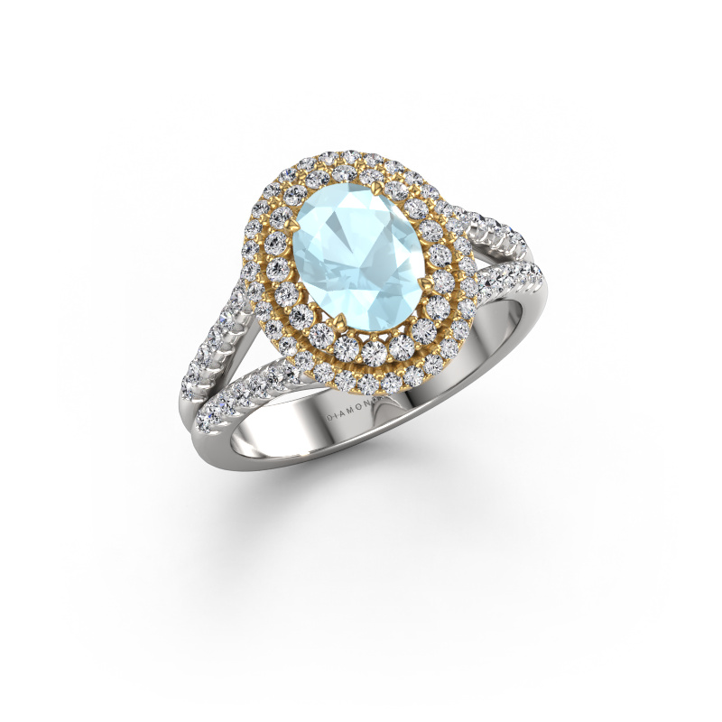 Bild von Verlobungsring Elvie OVL 585 Weißgold Aquamarin 8x6 mm