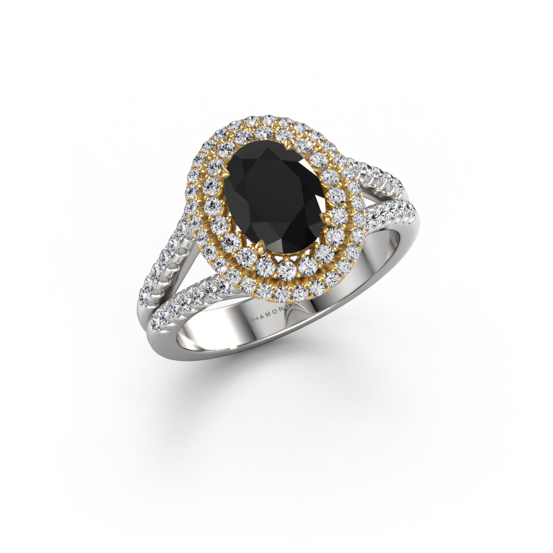 Afbeelding van Verlovingsring Elvie OVL 585 witgoud Zwarte diamant 1.935 crt