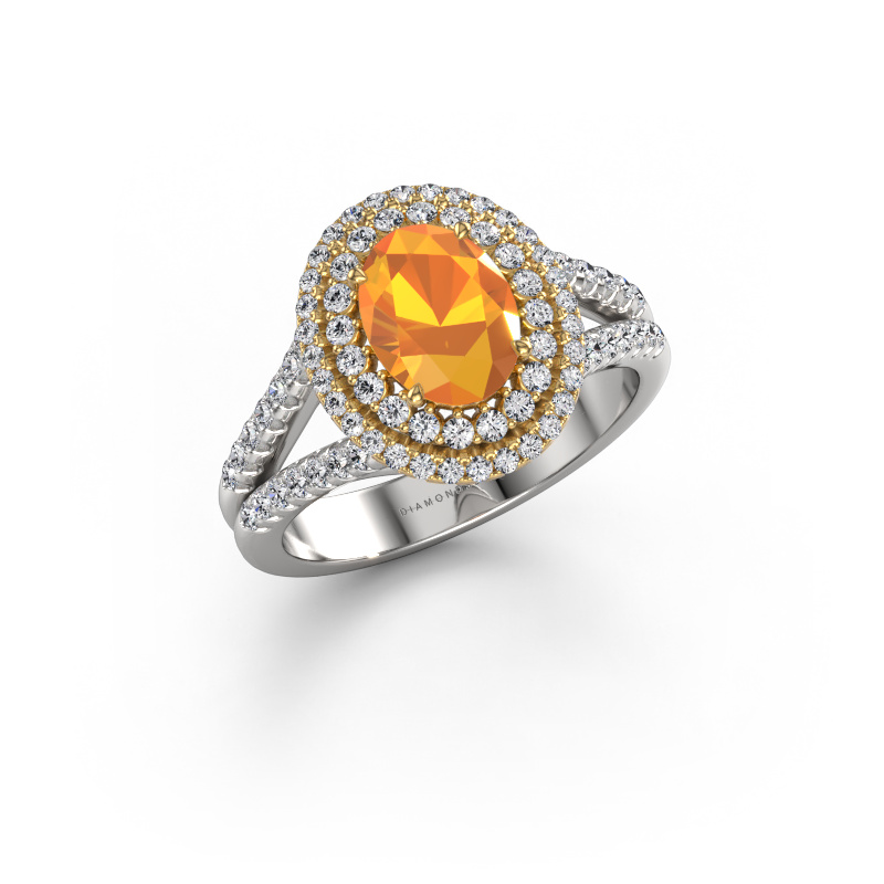 Afbeelding van Verlovingsring Elvie OVL 585 witgoud Citrien 8x6 mm
