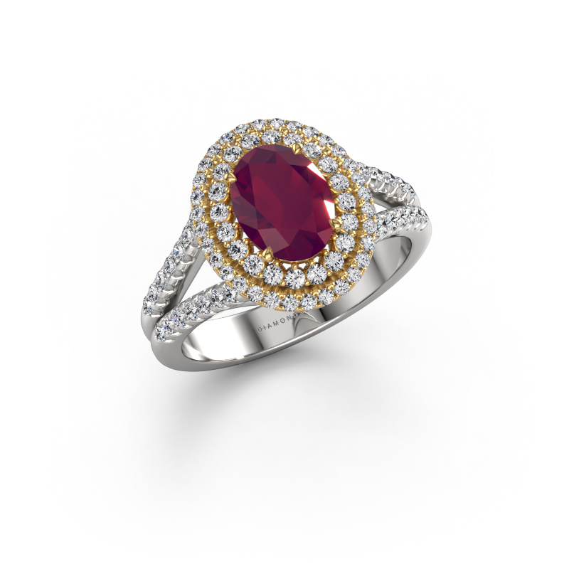 Image de Bague de fiançailles Elvie OVL 585 or blanc Rhodolite 8x6 mm