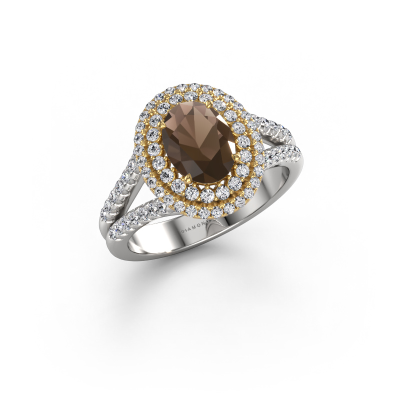 Image of Engagement ring Elvie OVL 585 white gold Smokey quartz 8x6 mm