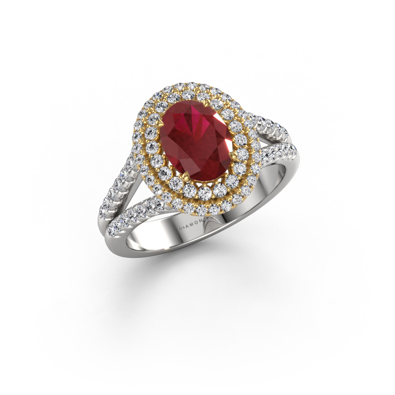 Bild von Verlobungsring Elvie OVL 585 Weißgold Rubin 8x6 mm