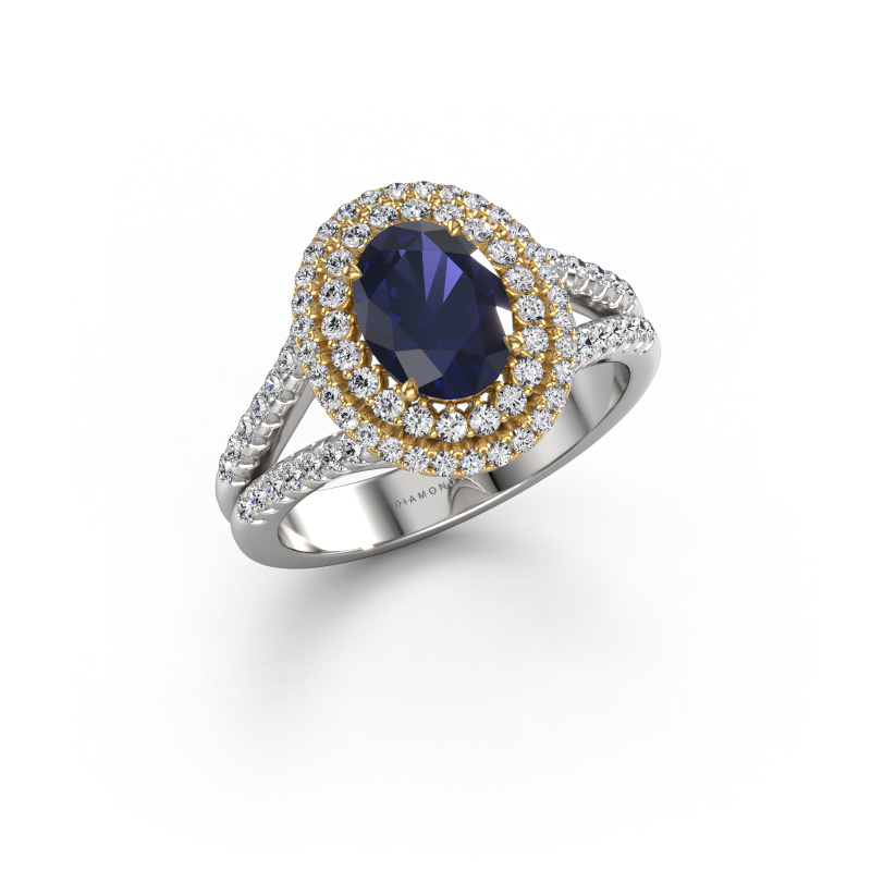 Bild von Verlobungsring Elvie OVL 585 Weißgold Saphir 8x6 mm