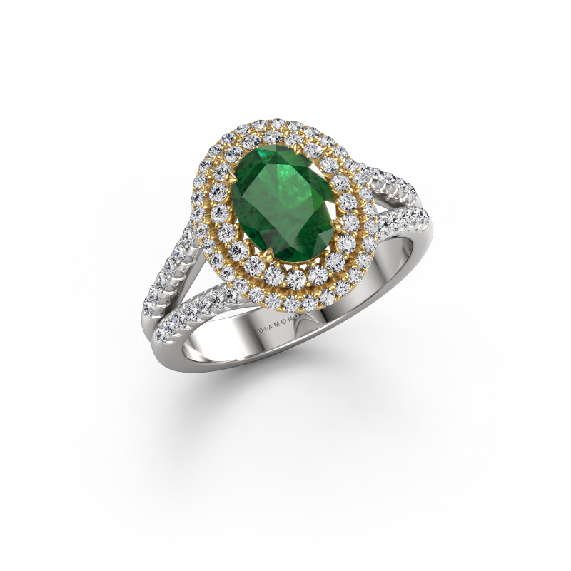 Image of Engagement ring Elvie OVL 585 white gold Emerald 8x6 mm