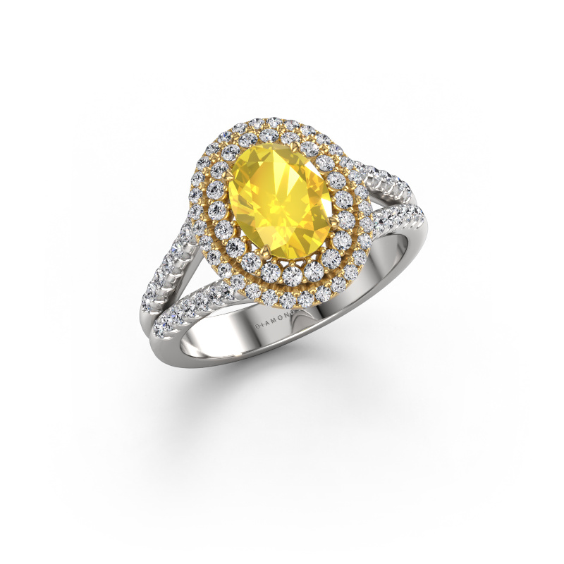 Bild von Verlobungsring Elvie OVL 585 Weißgold Gelb Saphir 8x6 mm