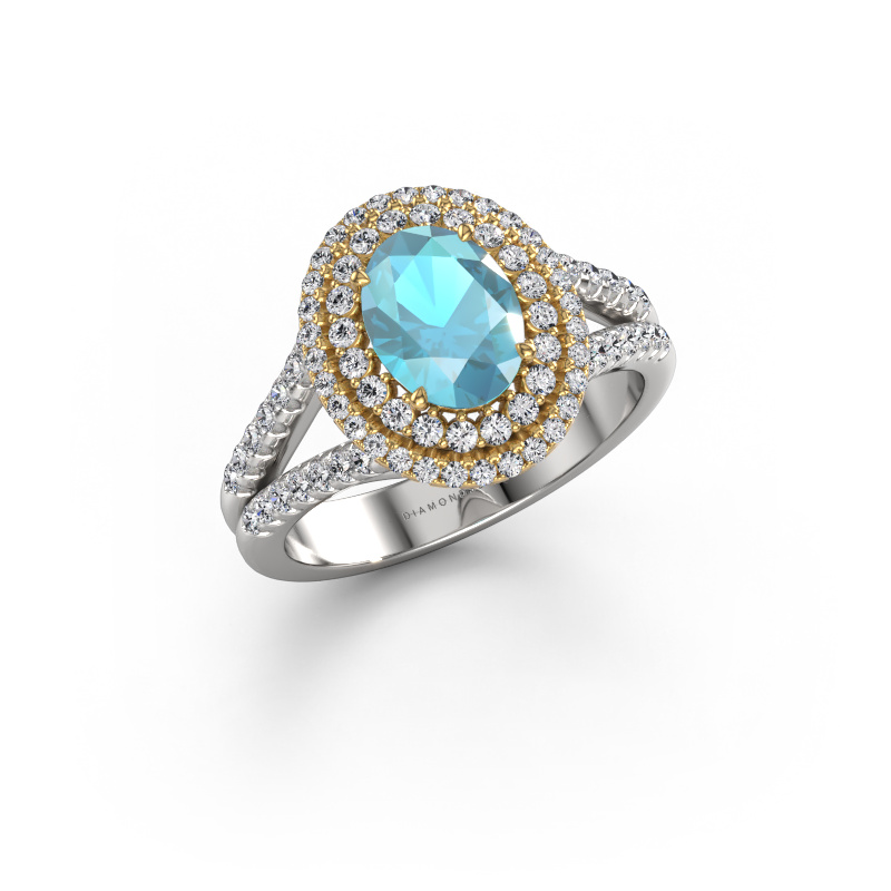 Image de Bague de fiançailles Elvie OVL 585 or blanc Topaze bleue 8x6 mm