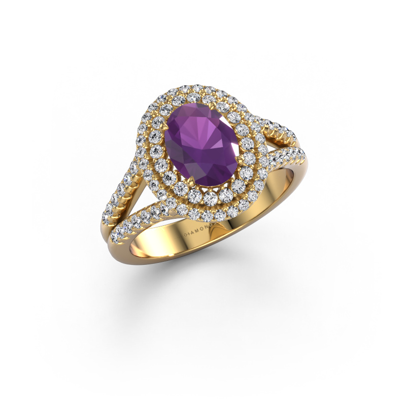 Image of Engagement ring Elvie OVL 585 gold Amethyst 8x6 mm