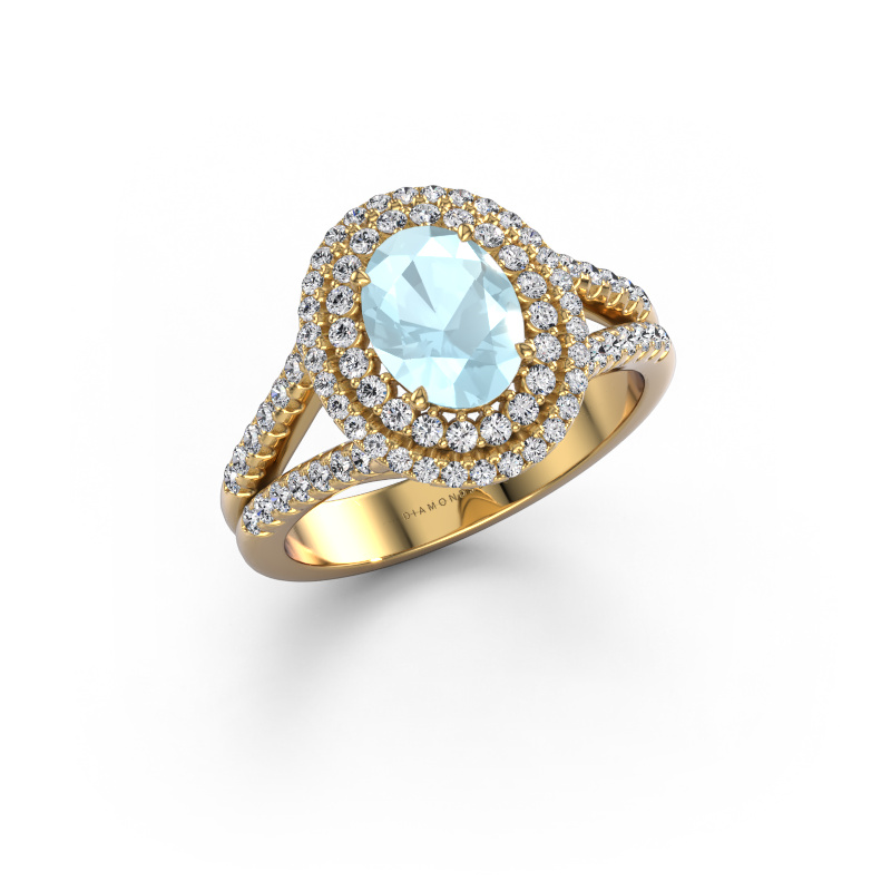 Image of Engagement ring Elvie OVL 585 gold Aquamarine 8x6 mm