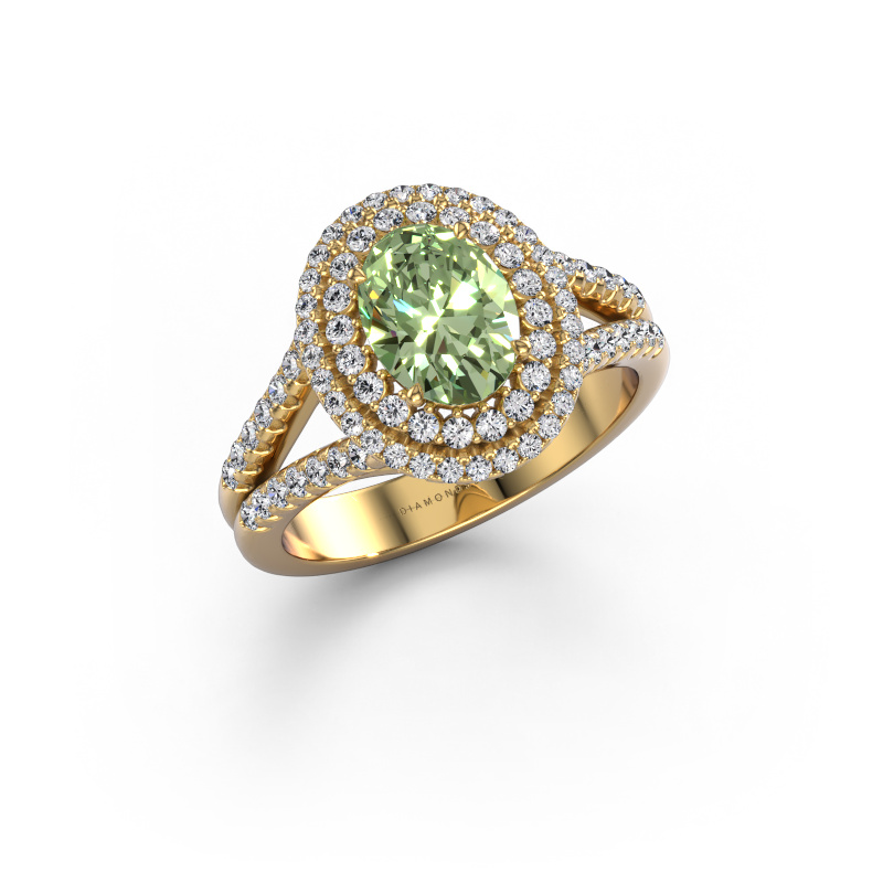 Image of Engagement ring Elvie OVL 585 gold Green lab grown diamond 8x6 mm