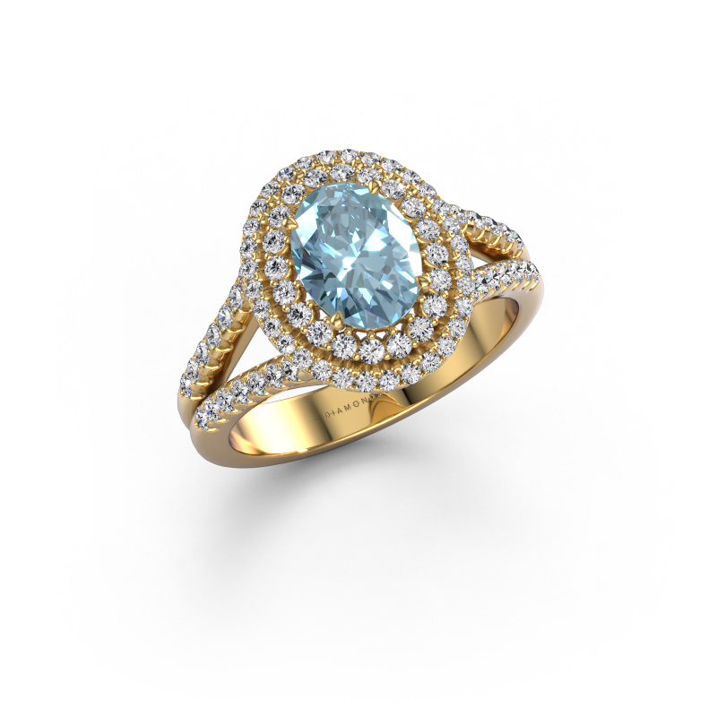 Image of Engagement ring Elvie OVL 585 gold Blue lab grown diamond 8x6 mm