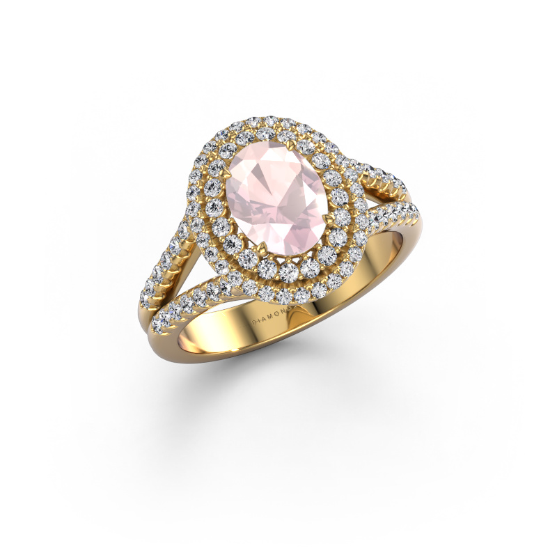 Image of Engagement ring Elvie OVL 585 gold Morganite champagne 8x6 mm