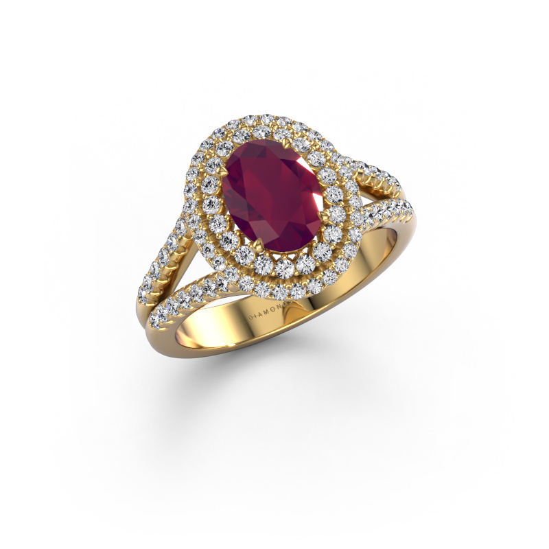 Image of Engagement ring Elvie OVL 585 gold Rhodolite 8x6 mm
