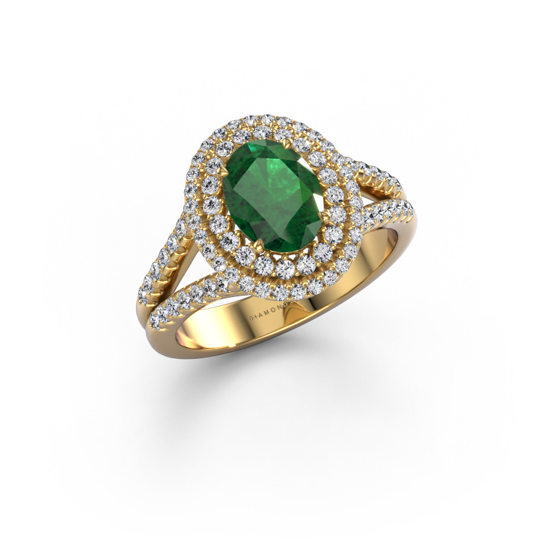 Image of Engagement ring Elvie OVL 585 gold Emerald 8x6 mm