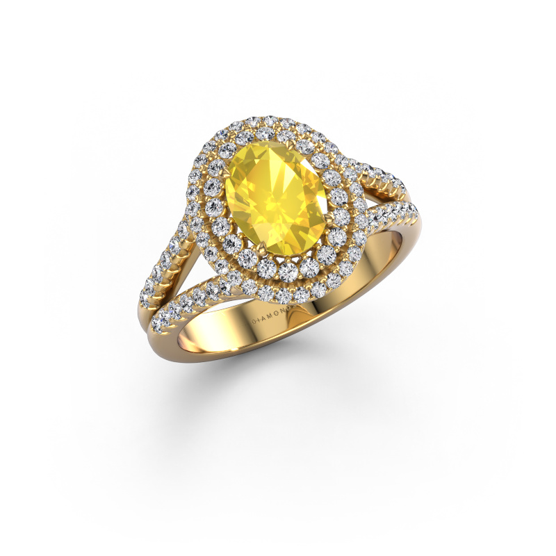 Bild von Verlobungsring Elvie OVL 585 Gold Gelb Saphir 8x6 mm