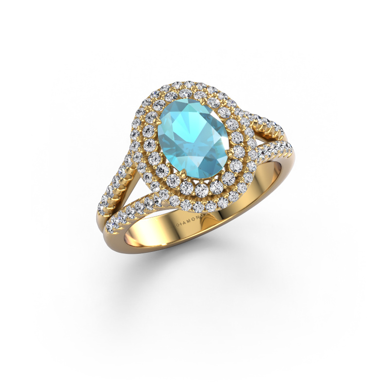 Afbeelding van Verlovingsring Elvie OVL 585 goud Blauw topaas 8x6 mm