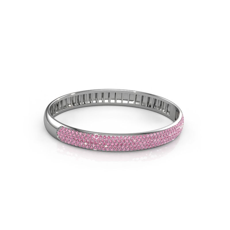 Image de Bracelet jonc Emely 8mm 585 or blanc Saphir rose 1.4 mm