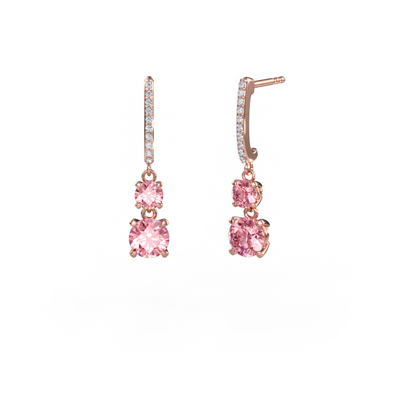 Image of Drop earrings Tanja 2 585 rose gold Pink lab grown diamond 4.2 mm