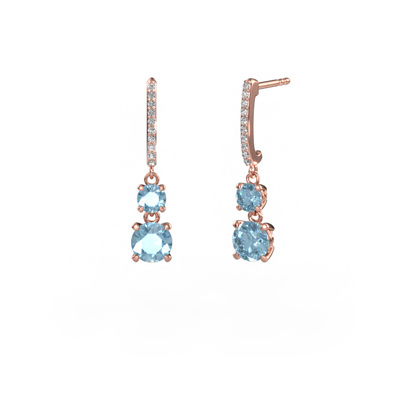 Image of Drop earrings Tanja 2 585 rose gold Blue lab grown diamond 4.2 mm
