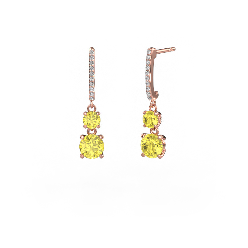 Image of Drop earrings Tanja 2 585 rose gold Yellow lab grown diamond 4.2 mm