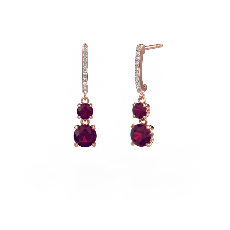 Image of Drop earrings Tanja 2 585 rose gold Rhodolite 4.2 mm