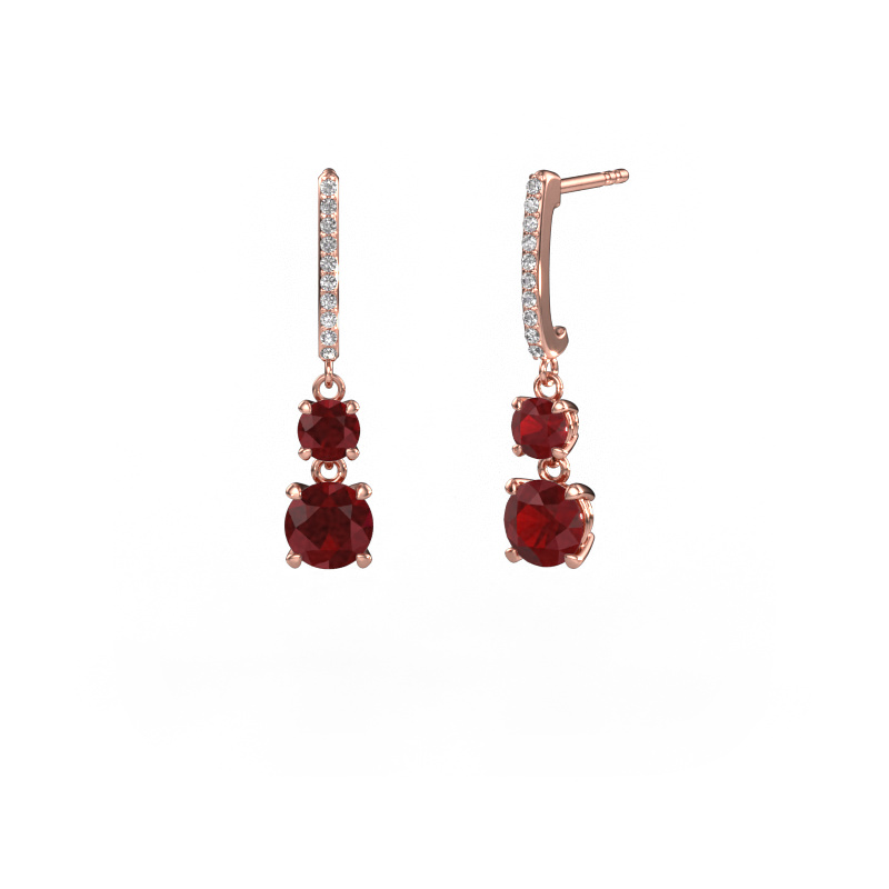 Image of Drop earrings Tanja 2 585 rose gold Ruby 4.2 mm