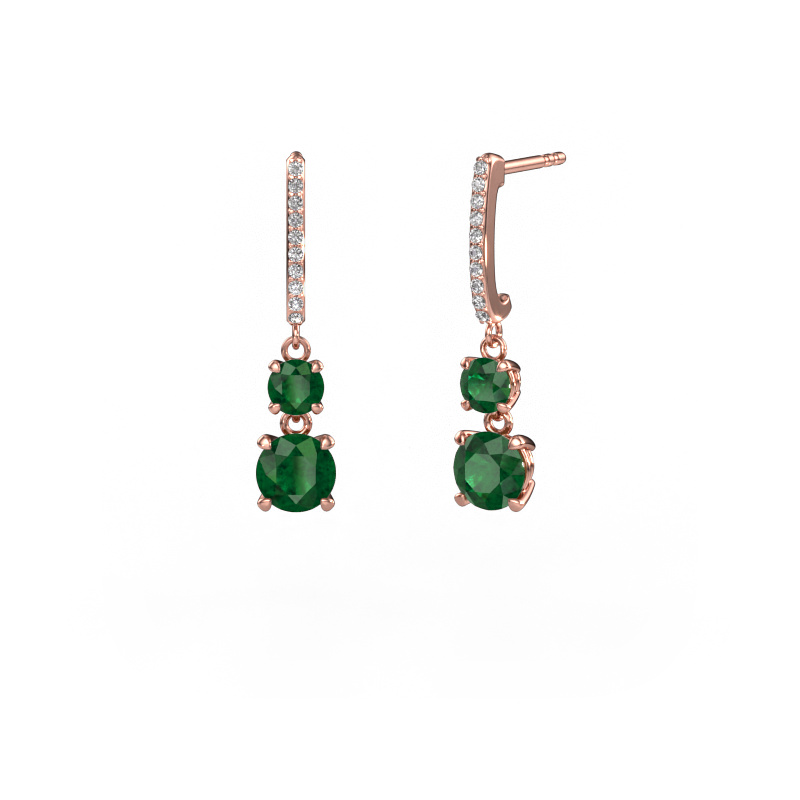 Image of Drop earrings Tanja 2 585 rose gold Emerald 4.2 mm